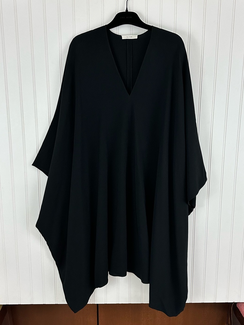 The Row Iona Draped Crepe Black V-Neck Dress - Picture 5 of 12